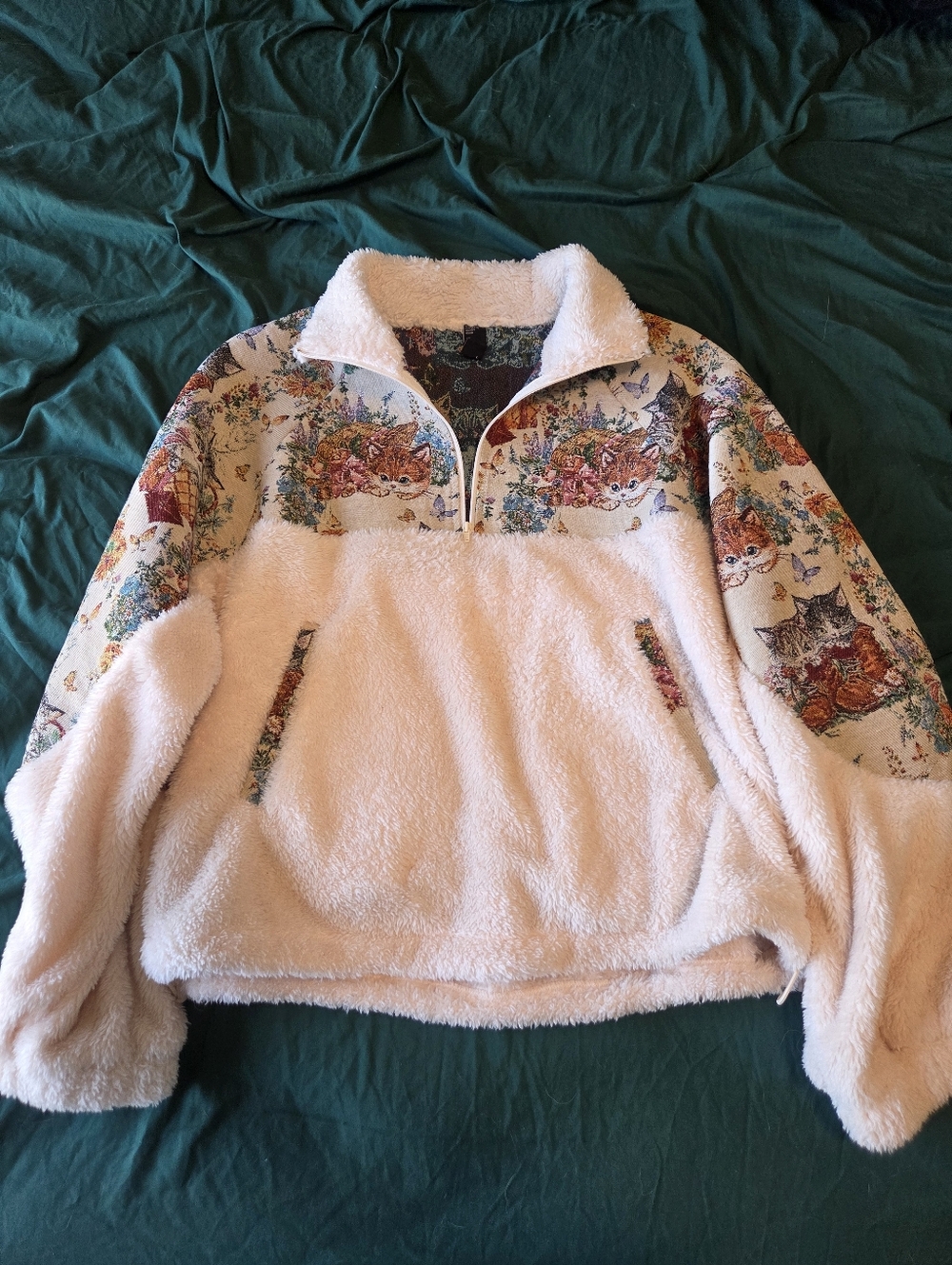 Cozy Pink Sherpa Women's Pullover with Floral Cat Print